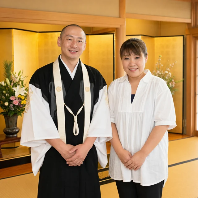 一華寺でお待ちしている住職夫妻